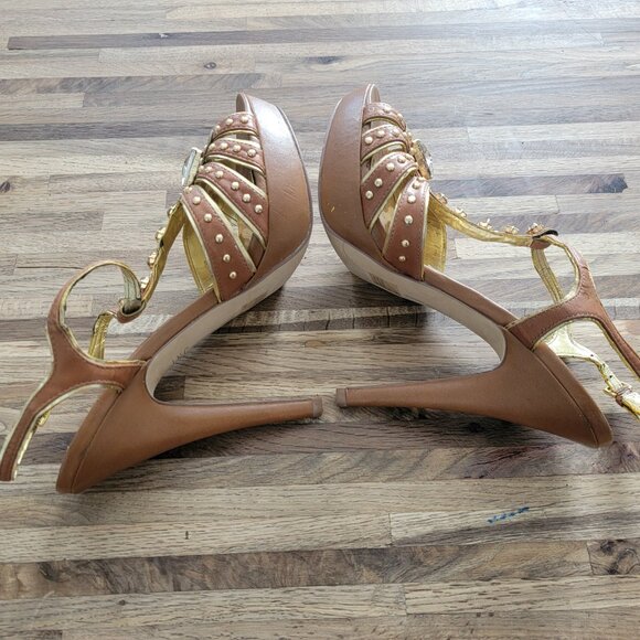 6" Fancy Studded & Embellished Extra High Heel Strappy Leather Stiletto Sandals - Picture 3 of 16